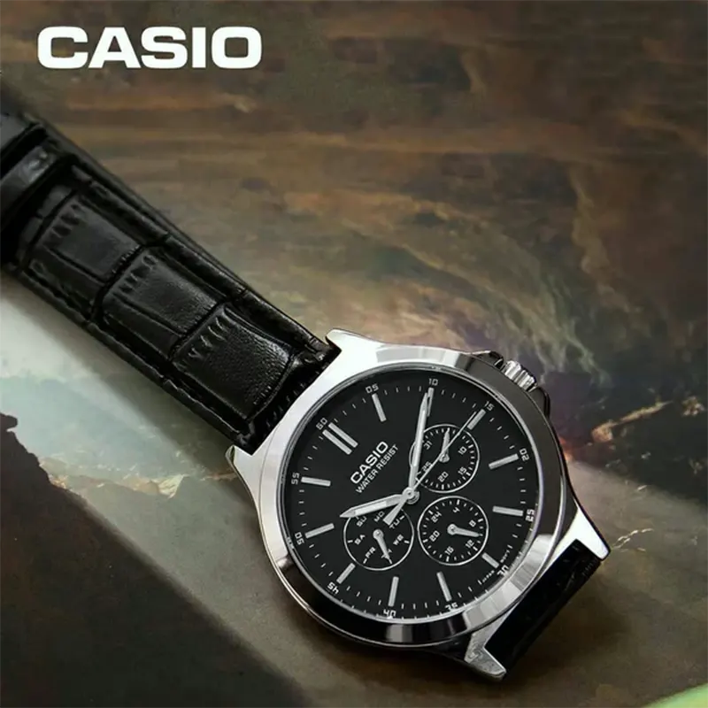 Casio Enticer Multifunctional Leather Black Dial Men's Watch | MTP-V300L-1AUDF